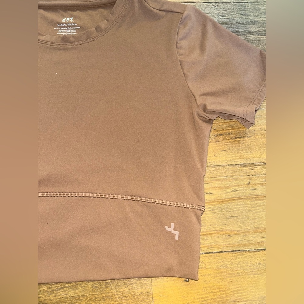 JoyLab Chocolate Brown Short Sleeve Cropped Soft Athletic Tee Workout - Picture 5 of 9